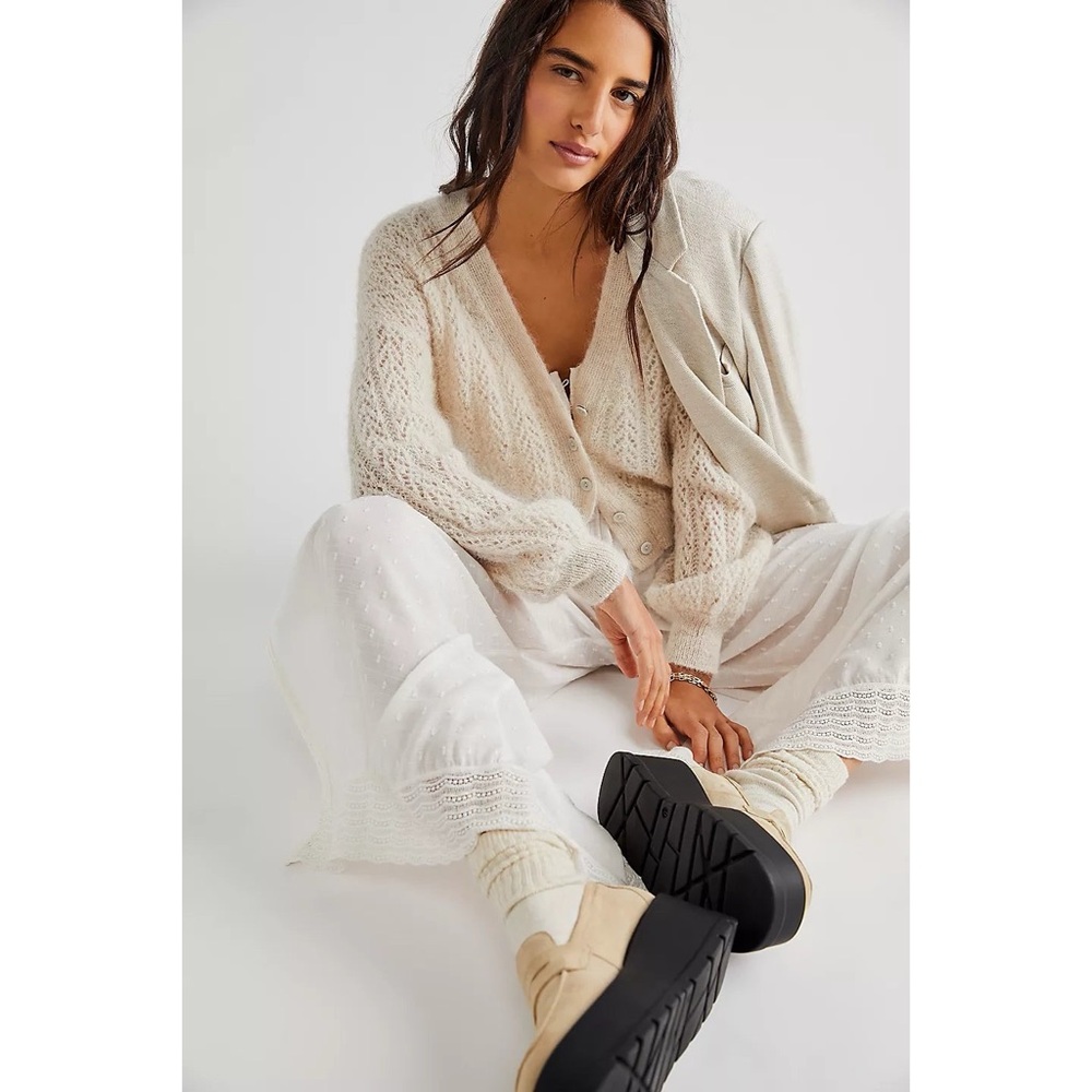 Free People Amelia Alpaca Blend Pointelle Knit Cardigan Sweater Oatmeal Heather - Picture 4 of 9